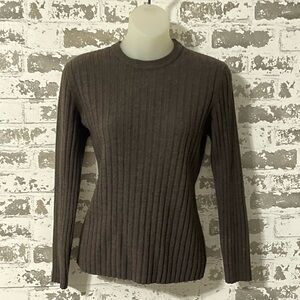 Express Ribbed wool Crewneck Long-Sleeve sweater - Dark Brown minimalist y2k